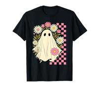 Vintage Pink Flowers Ghost Groovy Halloween Spooky Girls T-Shirt