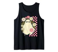 Vintage Pink Flowers Ghost Groovy Halloween Spooky Girls Tank Top