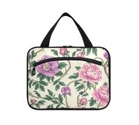 Vintage Pink Flowers Green Leaves William Morris Style Hanging Men's Toiletry Travel Bag with Hook, Designer Chic Toiletry kit for mom Toilet bolso para maquillaje de Mujer L