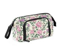 Vintage Pink Flowers Green Leaves William Morris Style Large Pencil Case Large Capacity Preppy Pencil Case Multifunctional for Kids High School estuches para el colegio