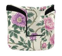 Vintage Pink Flowers Green Leaves William Morris Style Mallet Putter Cover with Magnetic Closure Putter Headcovers for Most Brand PU Leather Waterproof