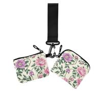 Vintage Pink Flowers Green Leaves William Morris Style Women's Change Wallet Card Cases Mini Fashion Women Credit Card Case Coin Purse with Zipper Pocket for Daily Use 2 Pcs, vintage pink flowers