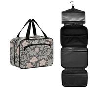 Vintage Pink Flowers William Morris Gray Hanging Travel Bag for toiletries with Hook for Vacation