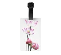 Vintage Pink Lotus Flower Print Luggage Tag with Full Back Privacy Cover - ID Label for Suitcases, Handbags, and Backpacks