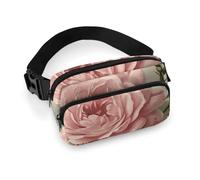 Vintage Pink Rose Fanny Pack for Women, Personalized Waist Bag with Multi-Pockets for Men, Belt Bag for Travel, Crossbody Bags with Zipper, Adjustable Bum Bags for Running