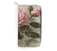 Vintage Pink Rose Leather Wallet, Bifold Stylish Wallets, Credit Card Holder for Passport Covers, Purse Passport Bag for Men Women