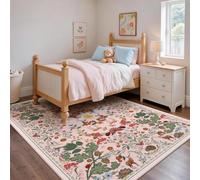 Vintage Pink Rugs Living Room Bedroom Nursery Machine Washable Animal Rug | 120x170cm Ultra Soft Upgraded TPR Non-Slip Deer Rugs for Kids Playroom, Pet Friendly Carpet, Low-pile Non-Shedding Area Rug