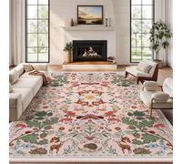 Vintage Pink Rugs Living Room Bedroom Nursery Machine Washable Animal Rug | 160x230cm Ultra Soft Upgraded TPR Non-Slip Deer Rugs for Kids Playroom, Pet Friendly Carpet, Low-pile Non-Shedding Area Rug