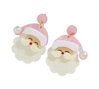 Vintage Pink Santa Claus Face Pastel Xmas Statement Laser Cut Acrylic Big Oversized Gift Dangle Handcrafted Custom Unique Stud Earrings for Pierced Ears, Personalized Fashion Jewelry Studs Jewellery