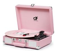 Vintage Pink Suitcase Record Player - 3-Speed Turntable with Bluetooth, USB Recording, MP3 Converter, Speakers, Stylus