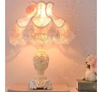 Vintage Pink Table Lamp, Victorian Style Bedside Lamp with Lace & Pleated Fabric Shade, Antique Flower Night Light for Bedroom, Princess Decor Desk Lamp for Nightstand(Size:32 * 55cm,Color:A)