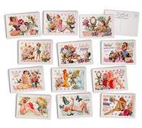 Vintage Pinup Girls Postards - 24 Retro Pin-Up Girl Postcards - Old Fashion Images Printed on Antique Textured Style Cardstock - Great for Valentine's Day Cards, Home Vintage Decor & Ephemera