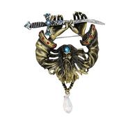 Vintage Pirate Rhinestone Dagger Brooch Pin for Men Father Boyfriend Gold Plated Teardrop Crystal Chain Drop Halloween Caribbean Captain Brooches Gothic Holiday Dress Accessories Gift