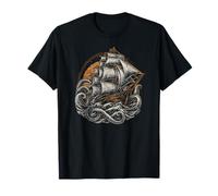 Vintage Pirate Ship and Kraken Battle T-Shirt