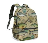 Vintage Pirate Ship Print Backpack 16 Inch Skull Flag Treasure Chest Sketch Hand-Drawn Nautical Map Old Weapons Bag (05)