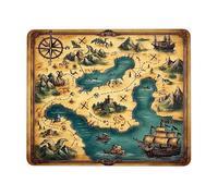 Vintage Pirate Treasure Map Mouse Pad, Earthy Toned Antique Navigation Design, Nautical Style Non-Slip Mousepad for Home, Office, Gaming, and Travel Square 8x10 Inch