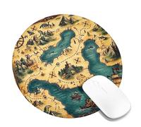 Vintage Pirate Treasure Map Mouse Pad, Earthy Toned Antique Navigation Design, Nautical Style Non-Slip Mousepad for Home, Office, Gaming, and Travel Round 8x8 Inch