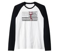 Vintage Piston American Flag Funny Muscle Mechanic Raglan Baseball Tee