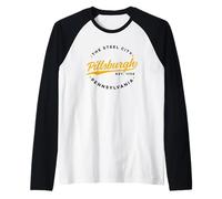 Vintage Pittsburgh Pennsylvania The Steel City Color Text Raglan Baseball Tee