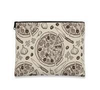 Vintage Pizza Makeup Bag, Retro Food Cosmetic Travel Pouch for Women, Portable Canvas Zipper Organizer, Culinary Skincare Toiletry Bag, Beige, 7x9 Inch, Pizza