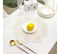 Vintage Placemats, Fall Placemats Set of 2 Beige White Solid Color Hollow Rose Flowers Felt Table Decor 15inch