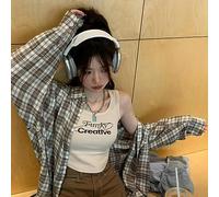 Vintage Plaid Women's Blouse Oversized Shirt Korean Style Basic Long Sleeve Top Casual Chic Streetwear Retro Clothes Trend-Photo-XXL