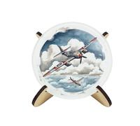 Vintage Planes Coaster Set - Round Glass WW2 Fighter Jets Aviation Gift - Set of Four (4) Drinks Coasters & Wood-Effect Stand