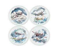 Vintage Planes Coaster Set - Round Glass WW2 Fighter Jets Aviation Gift - Set of Four (4) Drinks Coasters