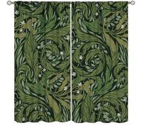 Vintage Plant Curtains,William Morris Style Green Botanical Print Decor Drape for Bedroom Living Room Kitchen Window Treatment 2 Panels Set Total Size 42" W X 45" L Inch
