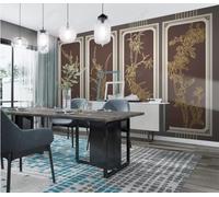 Vintage Plant Line Plum Blossom Bamboo Peony Flower 3D Wallpaper Luxury Silk Study Dining Feature Sofa Grey Bedroom Living Room Tv Decorative Wall-150cm×105cm