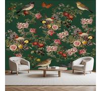 Vintage Plants & Floral Green Wallpaper Paste The Wall 365x254cm(W x H) Modern Wall Mural Non-Woven Animal Birds Butterflies 3D Art Deco Wallpaper for Bedroom Living Room TV Backdrop