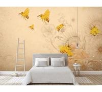 Vintage Plants Flowers Bees 3D Wallpaper Textured Silk Easy Install Living Room Sofa Bedroom Dining Room Home Decoration Wall-400cm×280cm