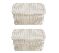 Vintage Plastics knit Style Multipurpose Rectangular Storage Basket, With Lid For Kitchen, Toys, Accessories,Clothes, Vegetables,Cosmetics, Books,Office, (Set of 2 - Pink, 36 x 30 x 13.5)