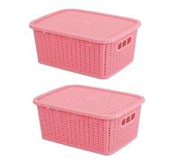 Vintage Plastics knit Style Multipurpose Rectangular Storage Basket, With Lid For Kitchen, Toys, Accessories,Clothes, Vegetables,Cosmetics, Books,Office, (Set of 2 - Ivory, 36 x 30 x 13.5)