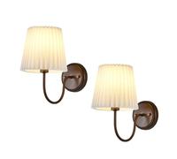 Vintage Pleated Fabric Wall Sconces Set Of 2, Gooseneck Hardwired Bathroom Vanity Light, Brushed Bronze Wall Lamp For Bedroom And Living Room