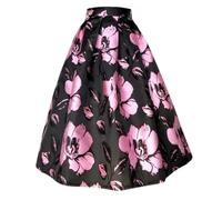 Vintage Pleated Jacquard Skirt Women Spring Autumn High Waist A-Line Midi Skirts Pocket Skirts Purple Pnnrk L