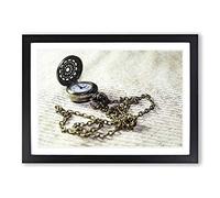 Vintage Pocket Watch Framed Print | A2 Black Framed Wall Art | Ready to Hang | Classic Nature Picture | Living Room Bedroom Lounge Office