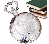 Vintage Pocket Watch, Hammer & Sickle Icon Clock, Embossed Pentagram Wheat Design, Fashion Accessory with Chain for Men & Women, Retro Collectible Timepiece