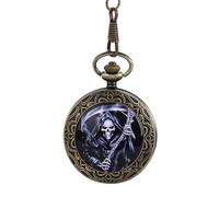 Vintage Pocket Watch Mechanical Roman Dial Bronze Alloy with Chain | Press to Open Front Plate, Removable Clip Chain, Engraved Ghost Back, Wedding Gift for Holidays and Birthdays