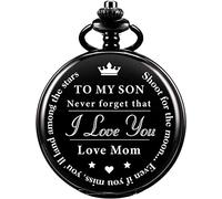 Vintage Pocket Watch,Pocket Watch with Chain for Men Women,Vintage Quartz Mechanical Pocket WatchPocket Watch-Never Forget That, I Love You, Love Mom-from a Mom to a Son Gift Quartz Pocket Watch Black