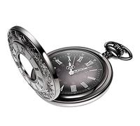 Vintage Pocket Watch Steel Men Watch with Chain, Black