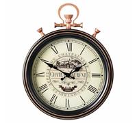 Vintage Pocket Watch Wall Clock, Retro Metal Round Decor with Top Ring | Classic round face, large bold numerals, metal body, vintage charm, for living room, bedroom, café, office