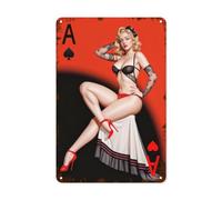 Vintage Poker Ace American Girl Pin-Up Metal Tin Sign Retro Black Lace Beauty Girl Wall Art Funny Decorations for Home Man Cave Bedroom Bar Decor 8x12 Inch