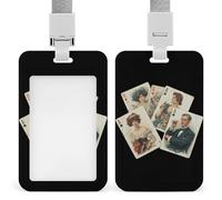 Vintage Poker Cards Printed Badge Holder with Lanyard Plastic Name ID Card Cases Work Tag