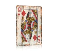 Vintage Poker Metal Sign Queen of Diamonds Tin Sign Playing Card Wall decor