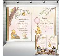 Vintage Pooh Bear Baby Shower Backdrop for Girl Retro Giant Book Spring Tree Classic Background Newborn Quote Pink Yellow Tinge Banner 7x5 ft 137