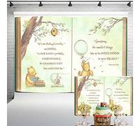 Vintage Pooh Bear Baby Shower Backdrop Gender Neutral Retro Giant Book Spring Tree Classic Background Newborn Quote Green Balloon Banner 7x5 ft 145