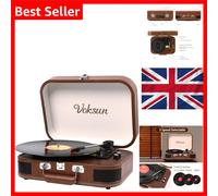 Record Player, VOKSUN Portable Bluetooth Vinyl Turntable with Built-in Stereo Speakers, 3-Speed Belt-Drive Suitcase LP Player, Supports Vinyl to MP3 Recording, AUX/USB/RCA/Headphone Jack