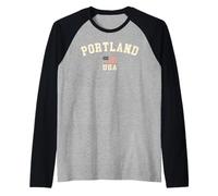 Vintage Portland USA American Flag Oregon Souvenir Retro Raglan Baseball Tee