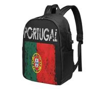 Vintage Portuguese Portugal Flag Backpack 17in | Usb Interface, Large Capacity, Durable Material, Comfortable Straps, Sl esign, Perfect For Business & Travel